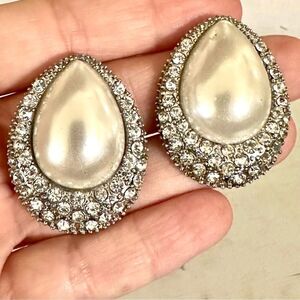 Large faux pearl rhinestone post earrings